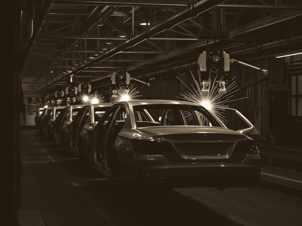 Automotive assembly line with robotic welding cells