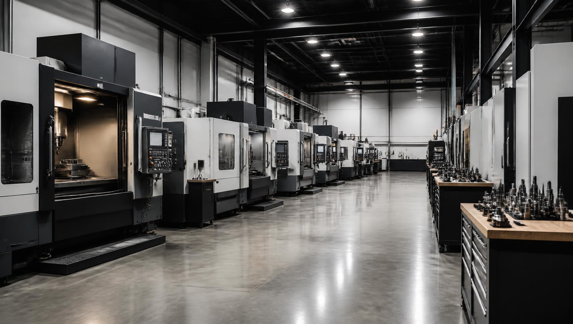 Machining centres lined up on the Guru Machines shop floor in Brampton, Ontario